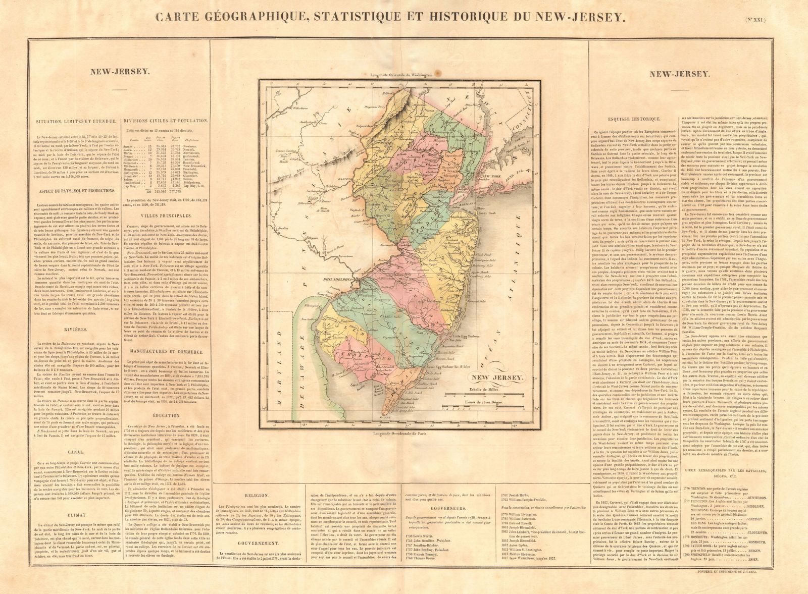 New Jersey antique state map. Counties. BUCHON 1825 old plan chart